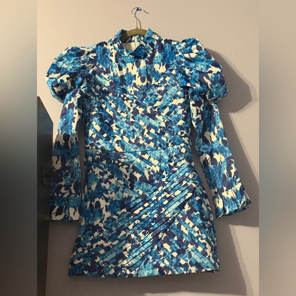 Vibrant Blue Patterned Long Sleeve Dress - Picture 3 of 3